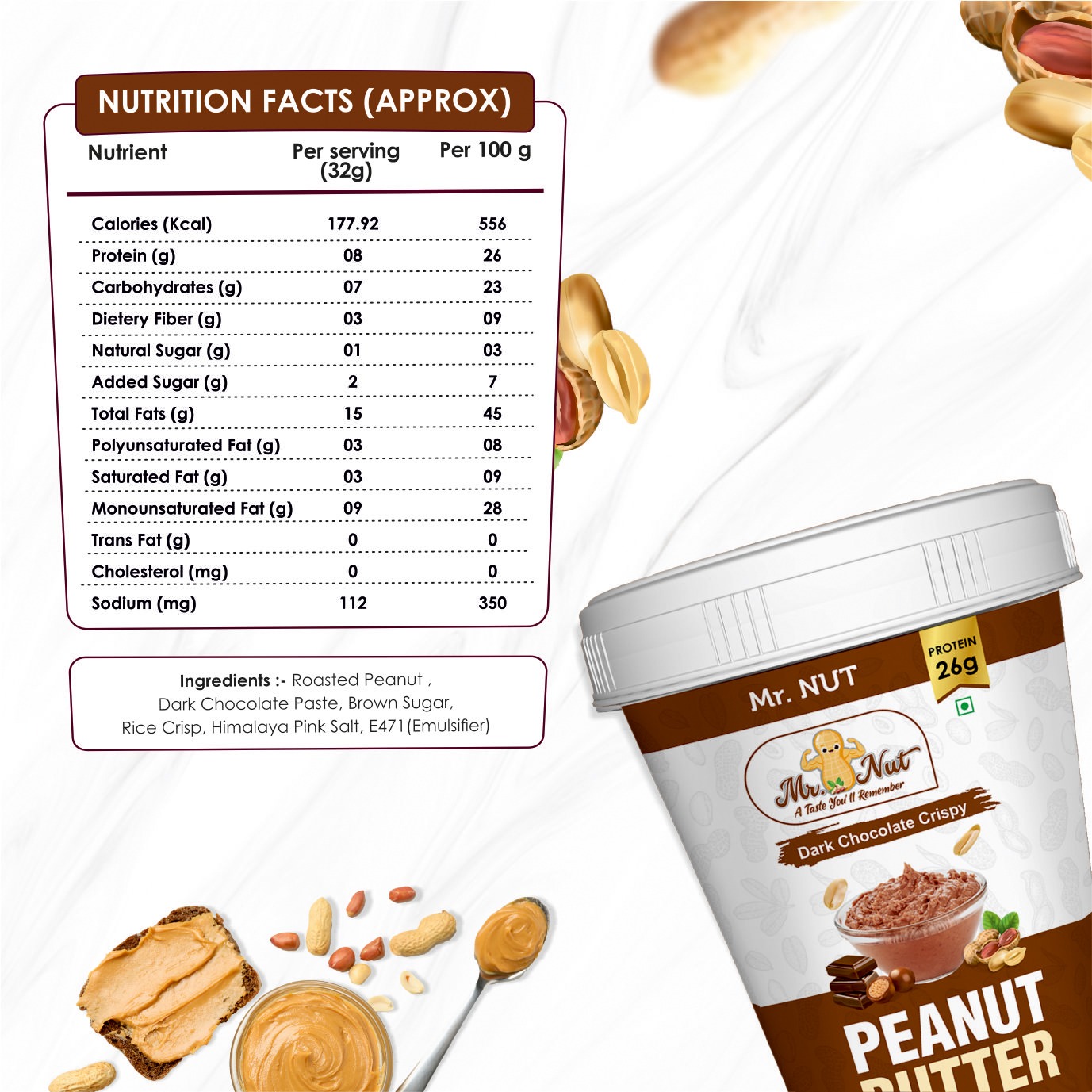 Dark Chocolate Crispy Peanut Butter 1KG