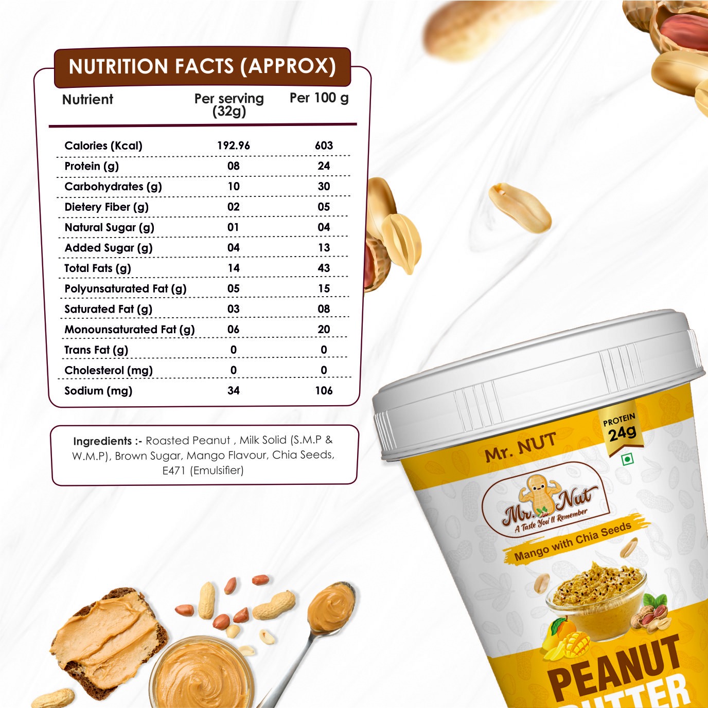 Mango Chia Seeds Peanut Butter 1KG